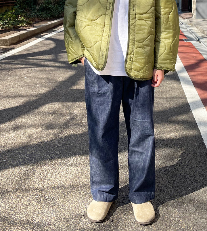 BAMBOO SHOOTS(バンブーシュート）PLEATED DENIM CLIMBING PANTS TYPE-1 STRAIGHT  （INDIGO) / プリーテッド デニム クライミング パンツ タイプ-1 ストレート (インディゴ） – BAMBOO SHOOTS ONLINE